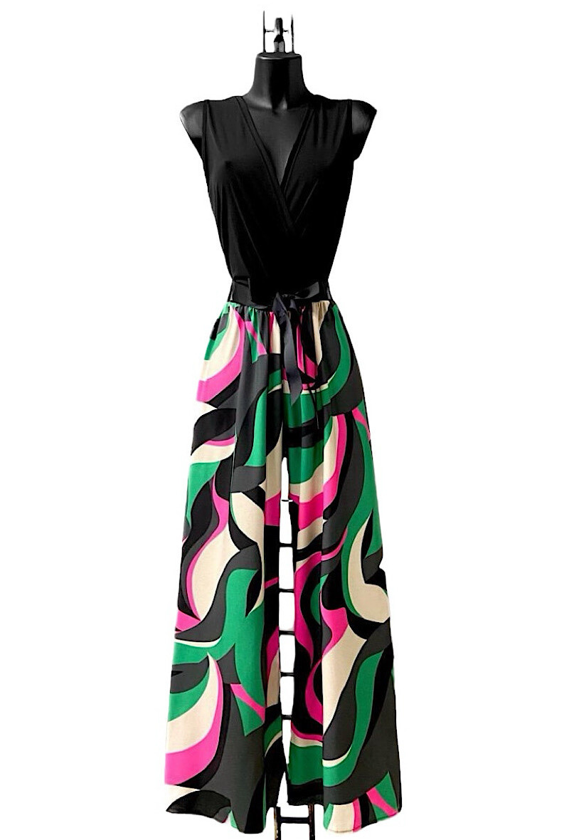 Grossiste Elle Style - Combinaison LIMEI imprimé, pantalon large fluide et chic.