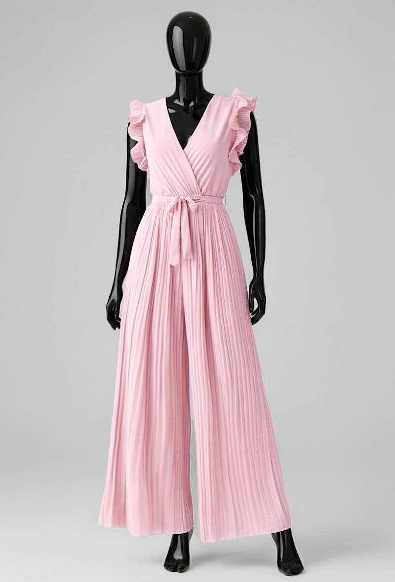 Wholesaler Elle Style - RACHEL jumpsuit, ruched sleeve, pleated, LONG viscose lining