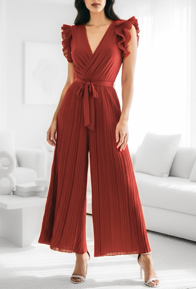 Grossista Elle Style - Tuta RACHEL, manica arricciata, plissettata, fodera LUNGA in viscosa