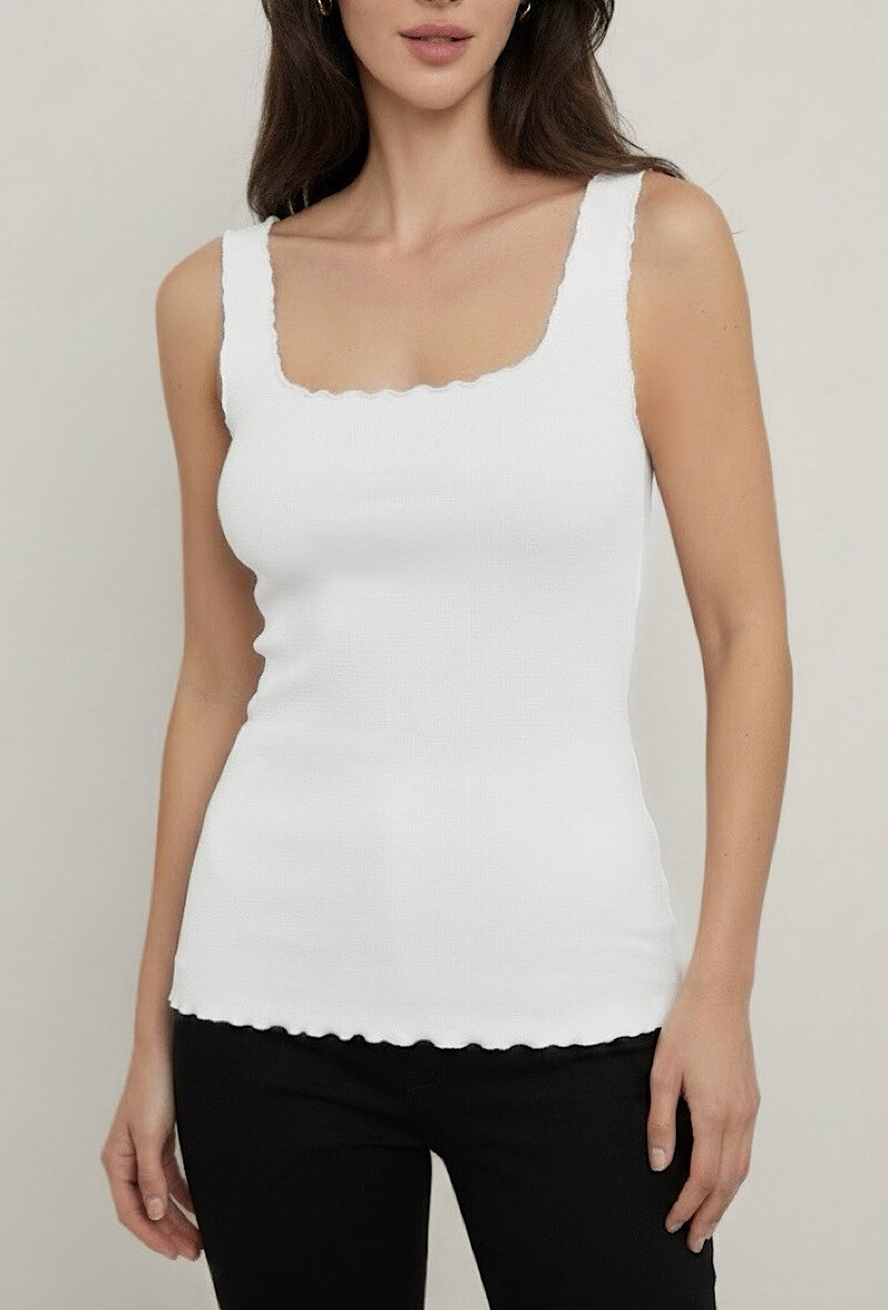 Großhändler Elle Style - Basic LAURA Tanktop aus geripptem Baumwolljersey mit Rüschen-Details.