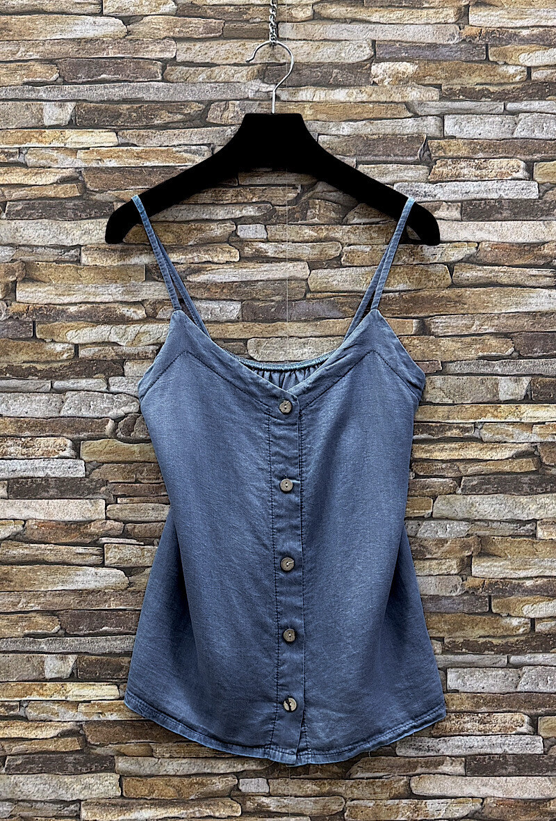 Grossista Elle Style - Canotta in denim ELEA in MATERIALE LYOCELL con bottoni chic e di tendenza