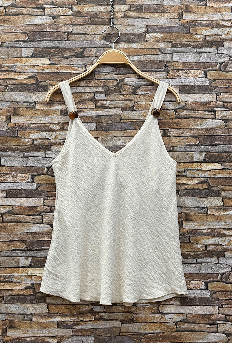 Großhändler Elle Style - MELODIE Tanktop aus sehr fließender Viskose mit braunen Perlen/Charms. BOHEMIAN CHIC und IM TREND.