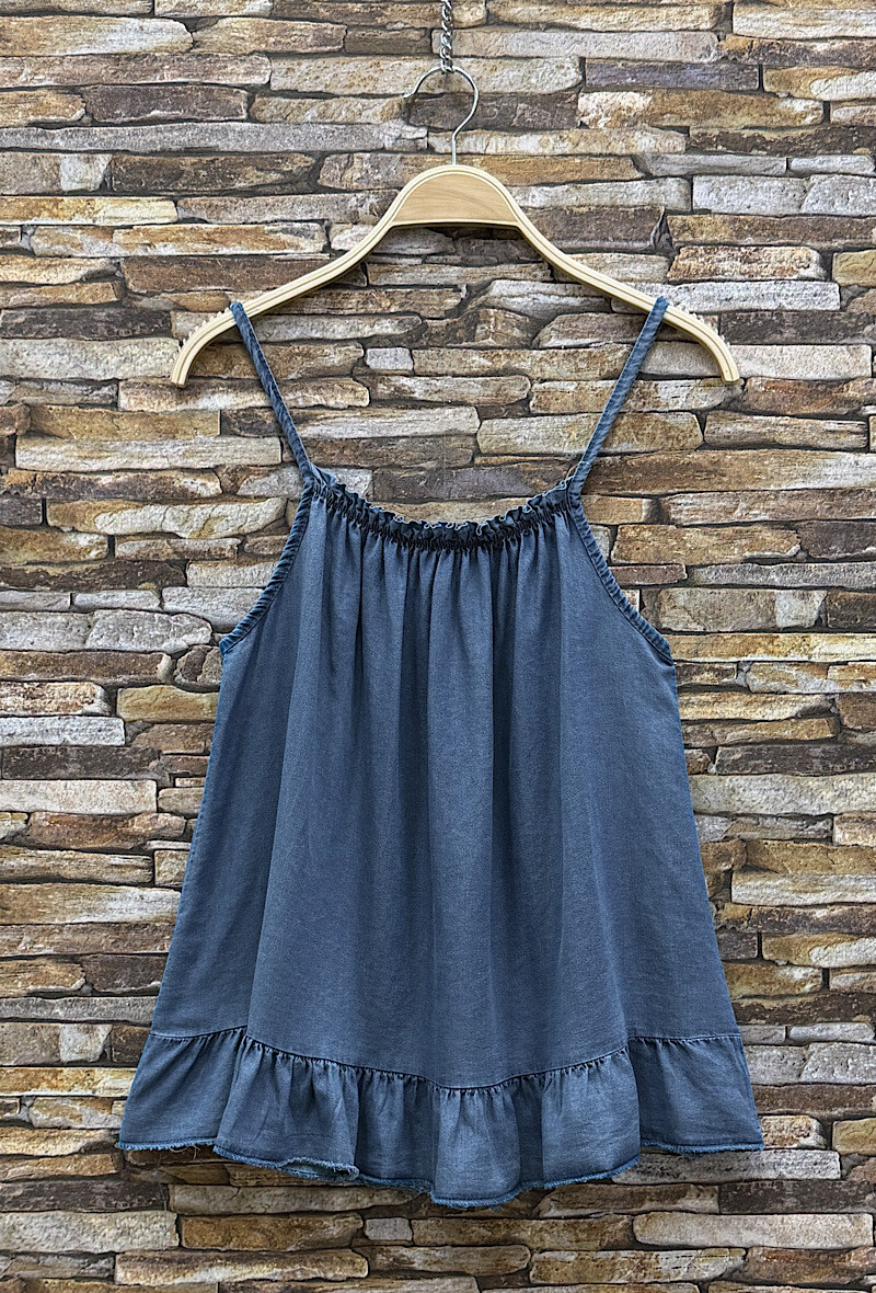 Grossiste Elle Style - Débardeur ELEY en jean en MATIERE LYOCELL avec élastique, chic et tendance