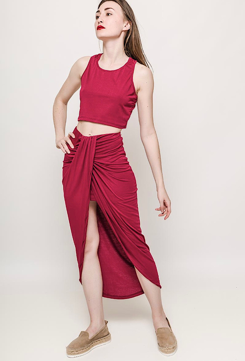 Mayorista Elle Style - Conjunto MAEVA de top y falda con falda incorporada. Jersey de viscosa