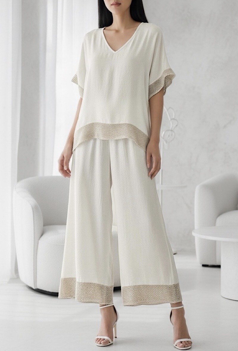 Großhändler Elle Style - LUCIE-Set aus sehr fließender Viskose mit Boho-Häkel-Details. Schick und modisch.