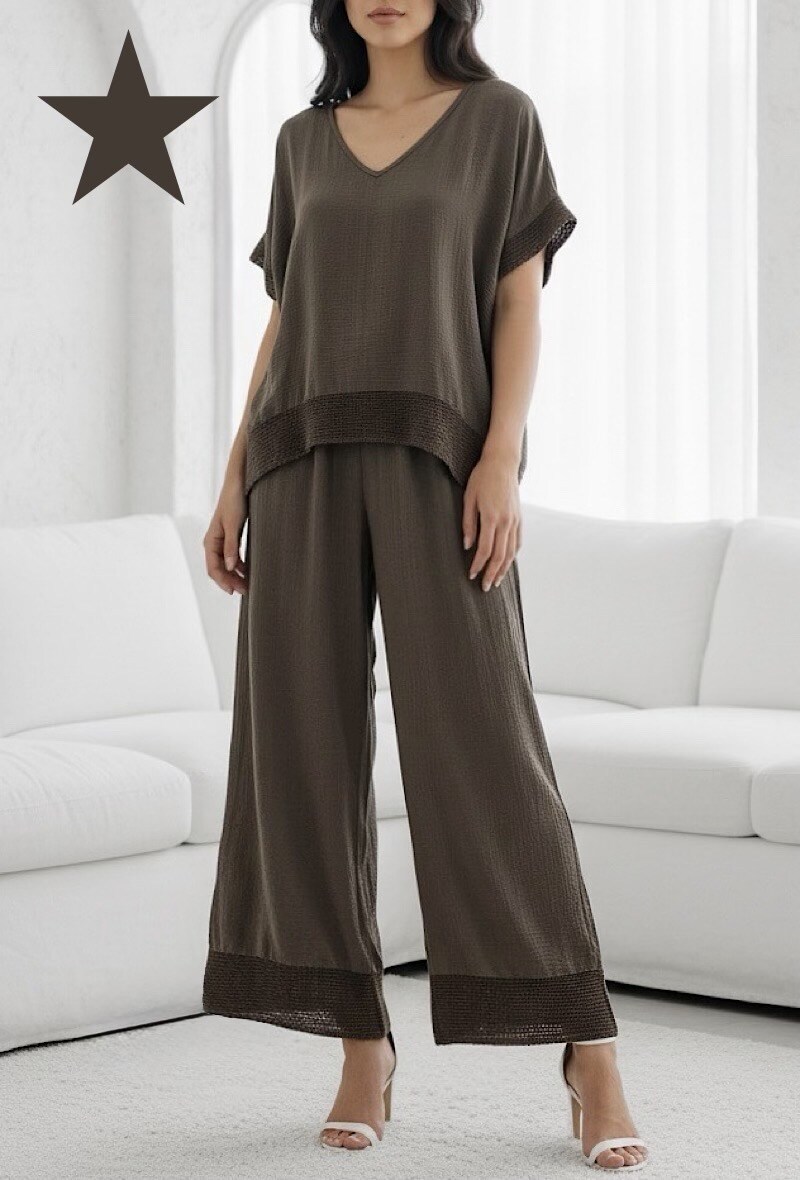 Großhändler Elle Style - LUCIE-Set aus sehr fließender Viskose mit Boho-Häkel-Details. Schick und modisch.