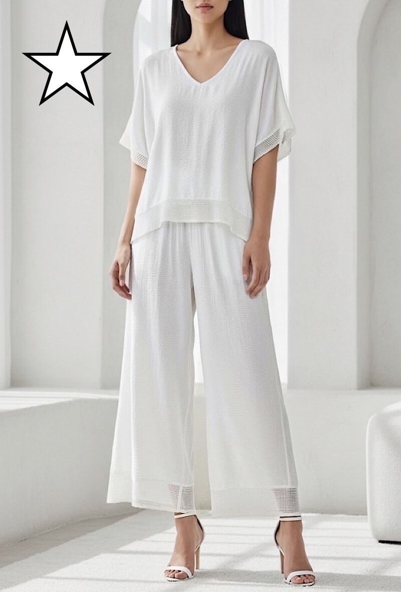 Großhändler Elle Style - LUCIE-Set aus sehr fließender Viskose mit Boho-Häkel-Details. Schick und modisch.