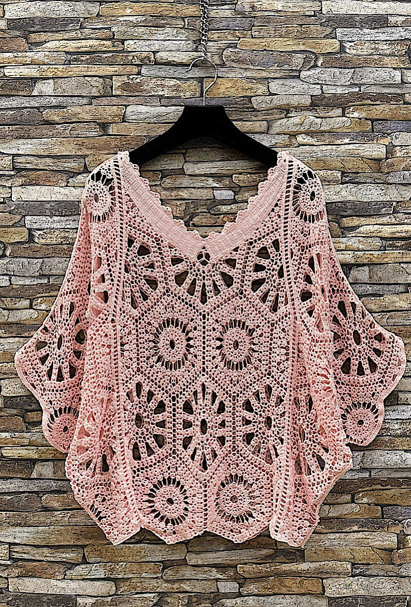 Grossista Elle Style - Top HENA in cotone lavorato all'uncinetto, stile bohémien-chic e romantico