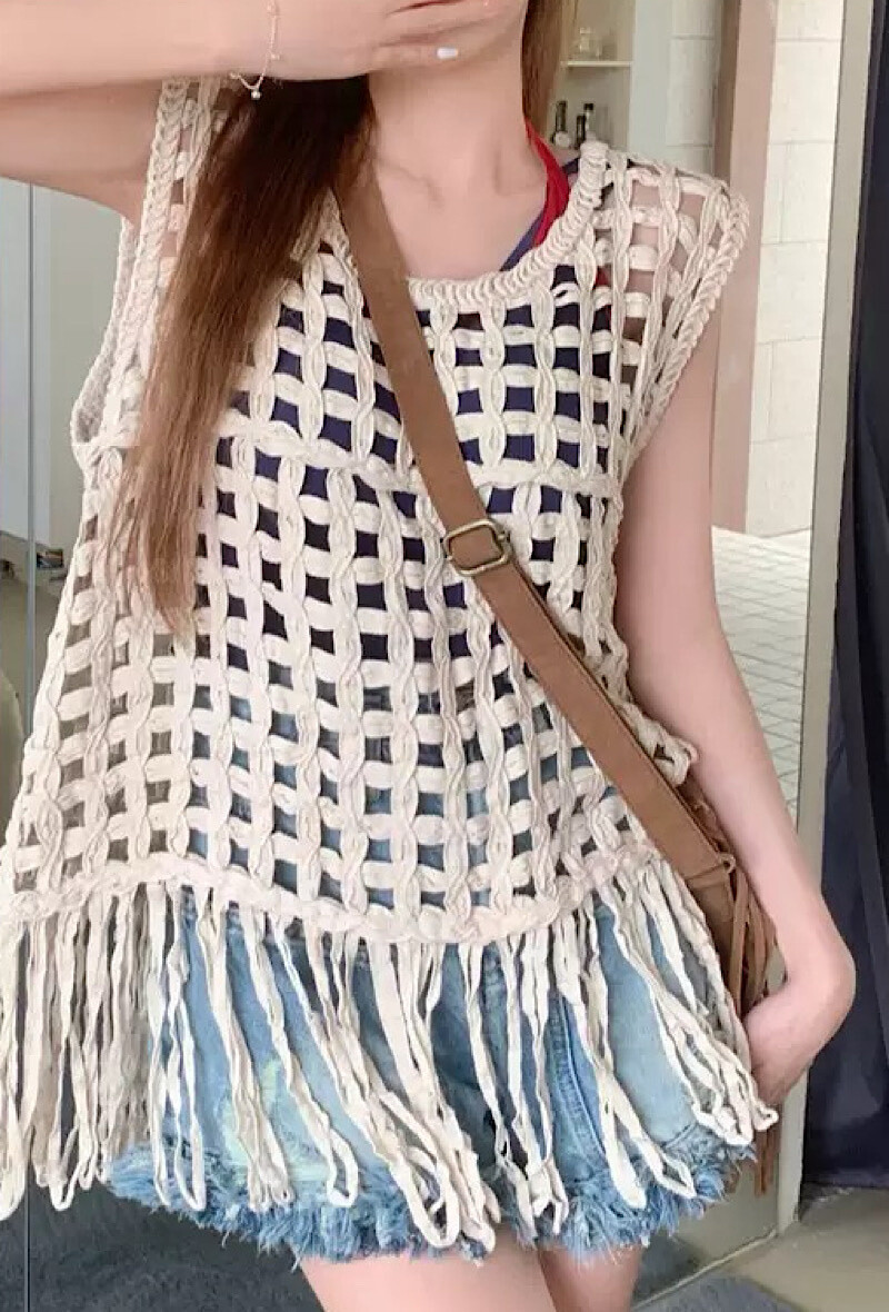 Mayorista Elle Style - Top SHANA de crochet de algodón con flecos bohemios chic y románticos