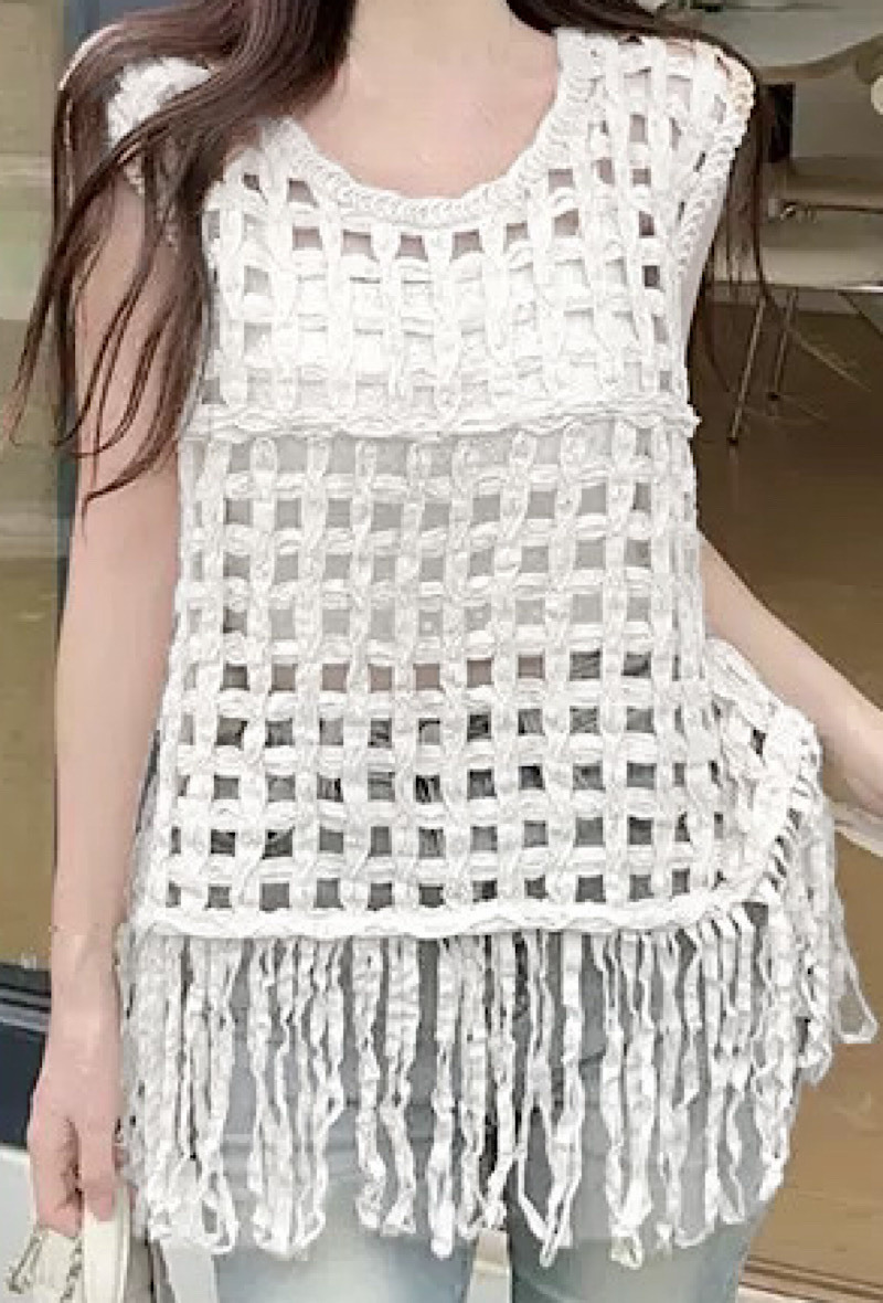 Großhändler Elle Style - SHANA Häkel-Baumwolltop mit boho-schicken und romantischen Fransen