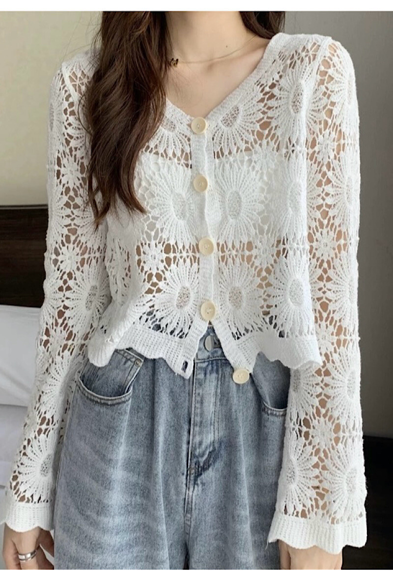 Wholesaler Elle Style - MAYA cardigan in cotton crochet, bohemian chic and romantic