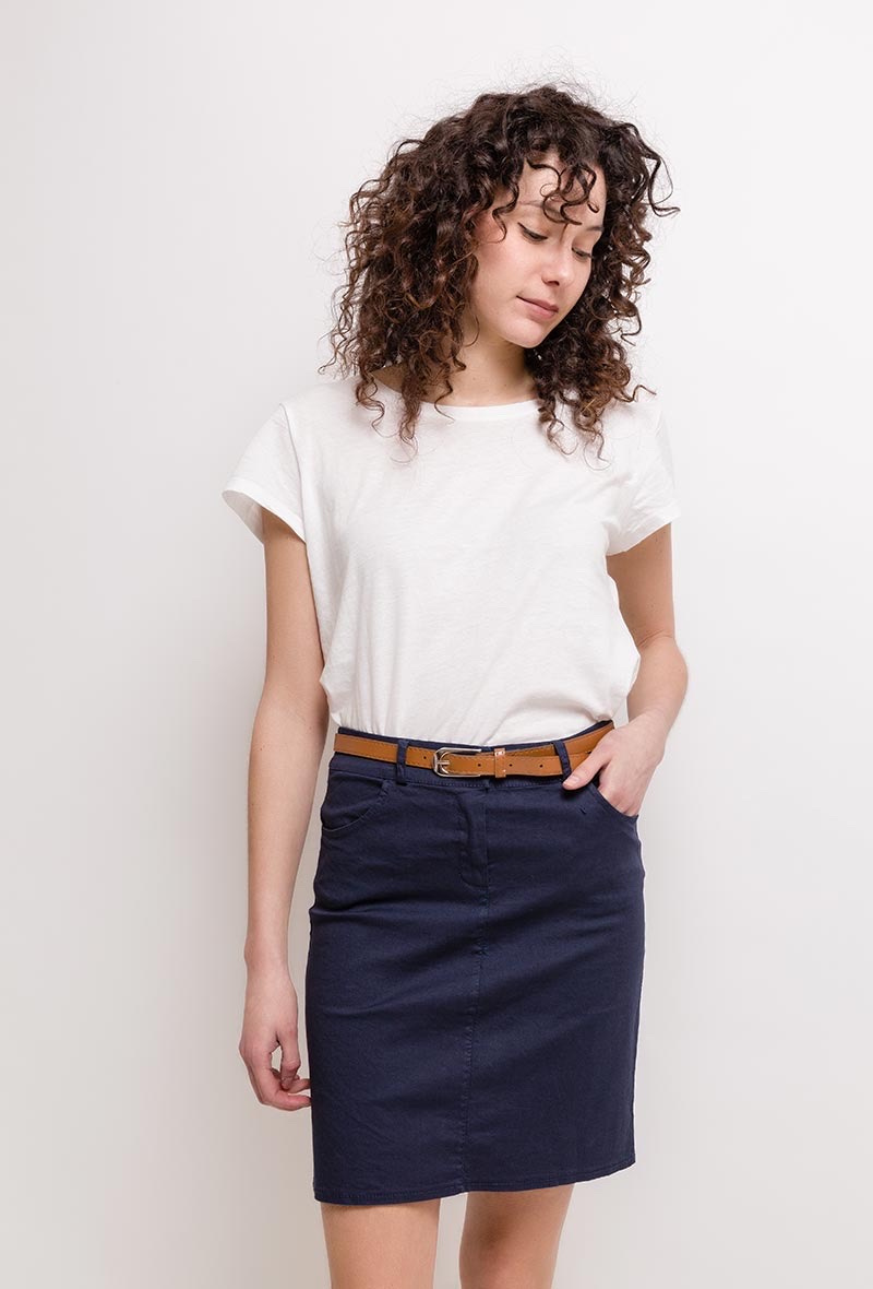 Wholesaler Elle Style - ONDINE Chino classic straight skirt in cotton with pockets and belt.