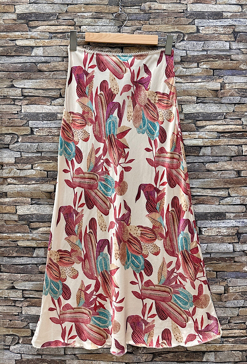 Wholesaler Elle Style - MONIE skirt printed in silk-effect satin viscose with lace trim