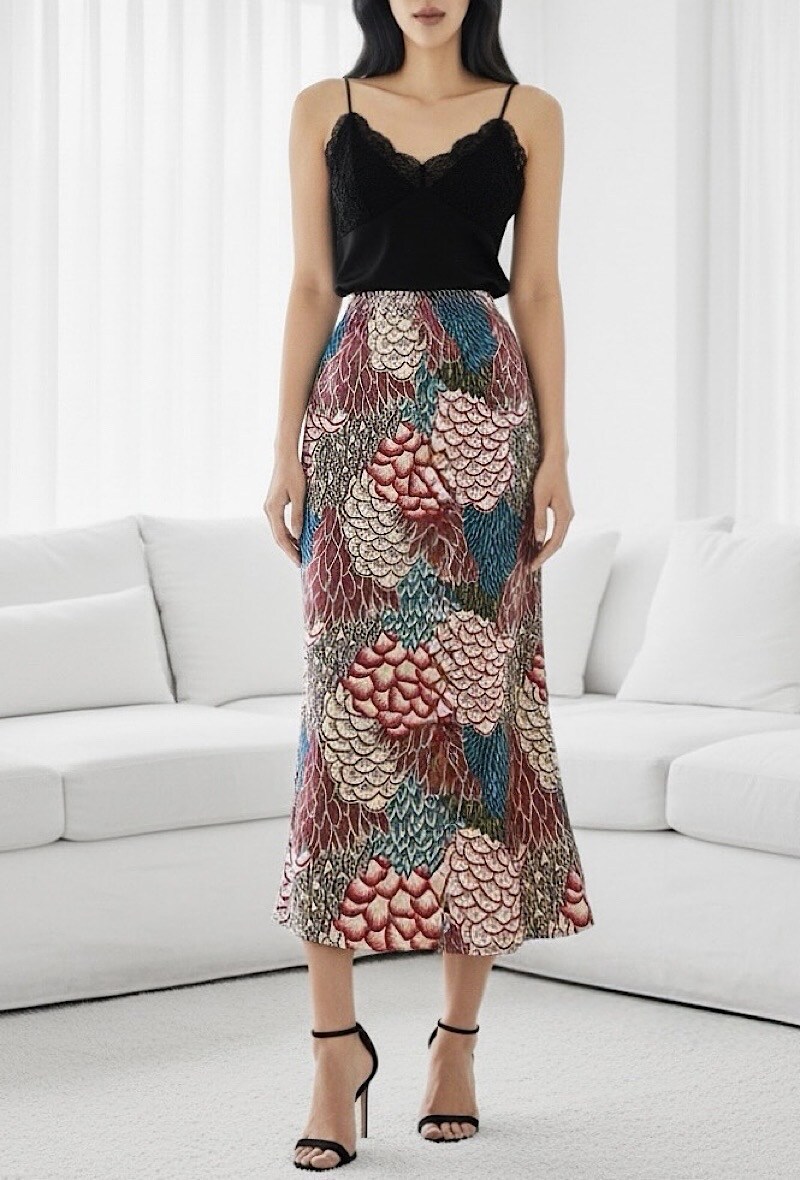Grossista Elle Style - Gonna MONIE in viscosa satinata effetto seta con bordo in pizzo