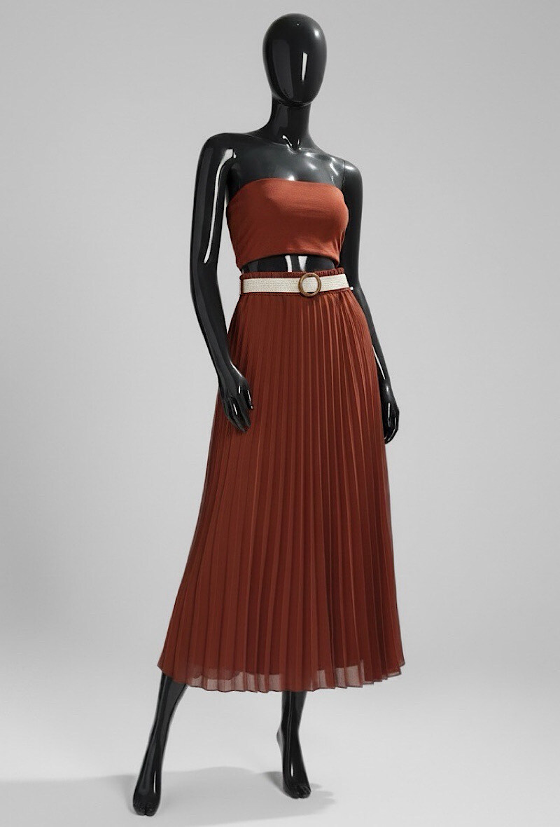 Mayorista Elle Style - Falda LOISSA, plisada muy fluida con forro de viscosa y cinturón bohemio