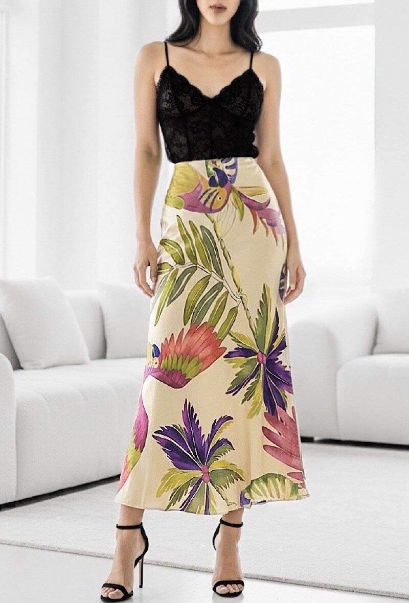 Grossista Elle Style - Gonna MONIE in viscosa satinata effetto seta con bordo in pizzo
