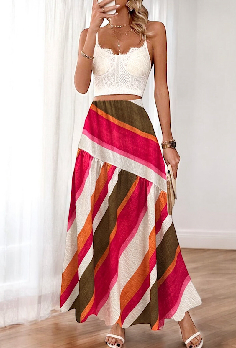 Mayorista Elle Style - Falda SHEER a rayas de viscosa con efecto lino.