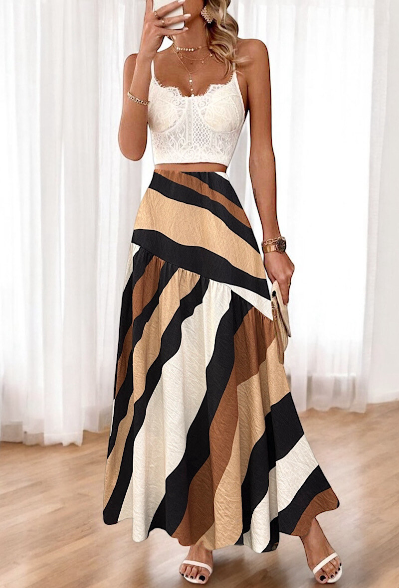 Mayorista Elle Style - Falda SHEER a rayas de viscosa con efecto lino.