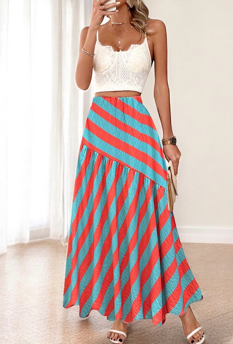 Grossiste Elle Style - Jupe SHEER rayure en viscose effet lin.