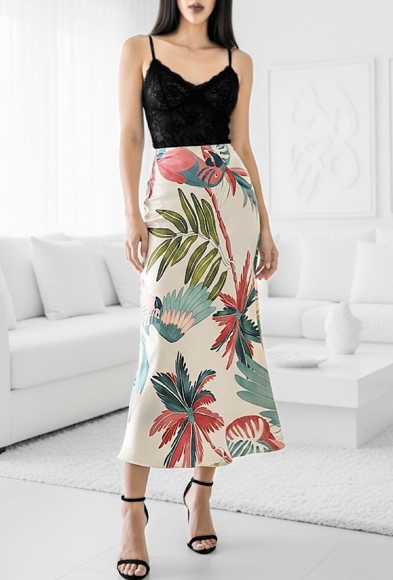 Grossista Elle Style - Gonna MONIE in viscosa satinata effetto seta con bordo in pizzo