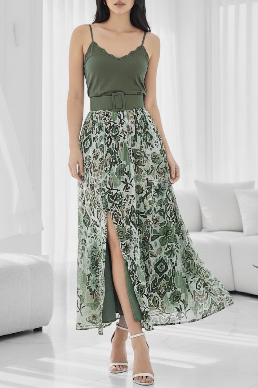 Grossiste Elle Style - Jupe LATINA avec fente avant, très fluide, doubler complètement en viscose.