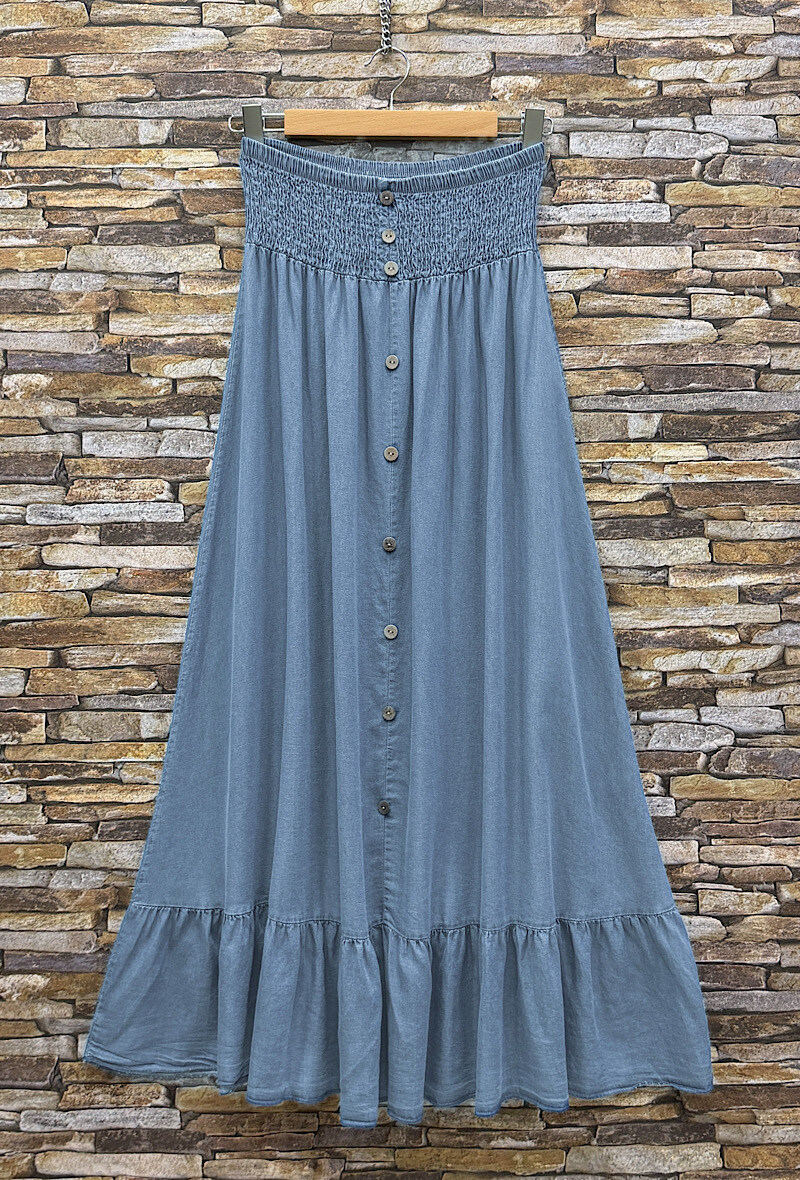 Mayorista Elle Style - Falda LARIANNE muy fluida en denim de MATERIAL LYOCELL con cinturón y bolsillos delanteros