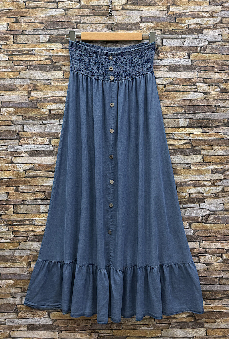 Mayorista Elle Style - Falda LARIANNE muy fluida en denim de MATERIAL LYOCELL con cinturón y bolsillos delanteros