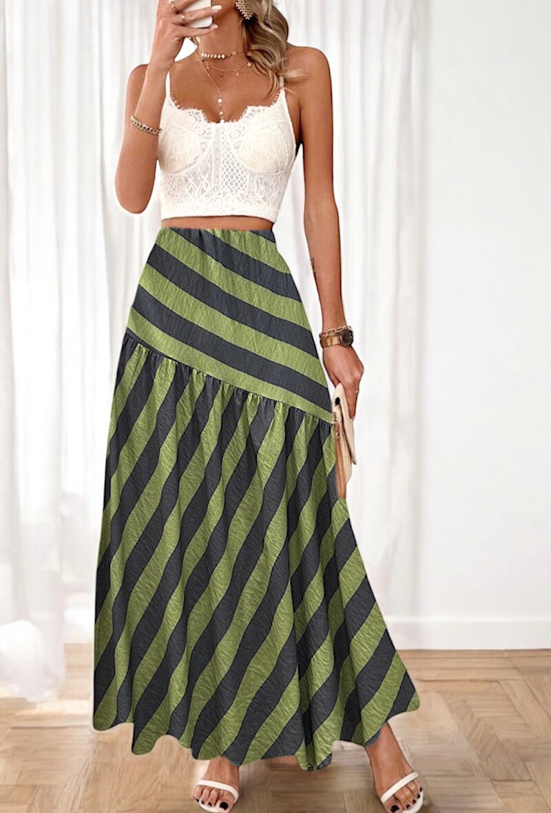 Grossiste Elle Style - Jupe SHEER rayure en viscose effet lin.