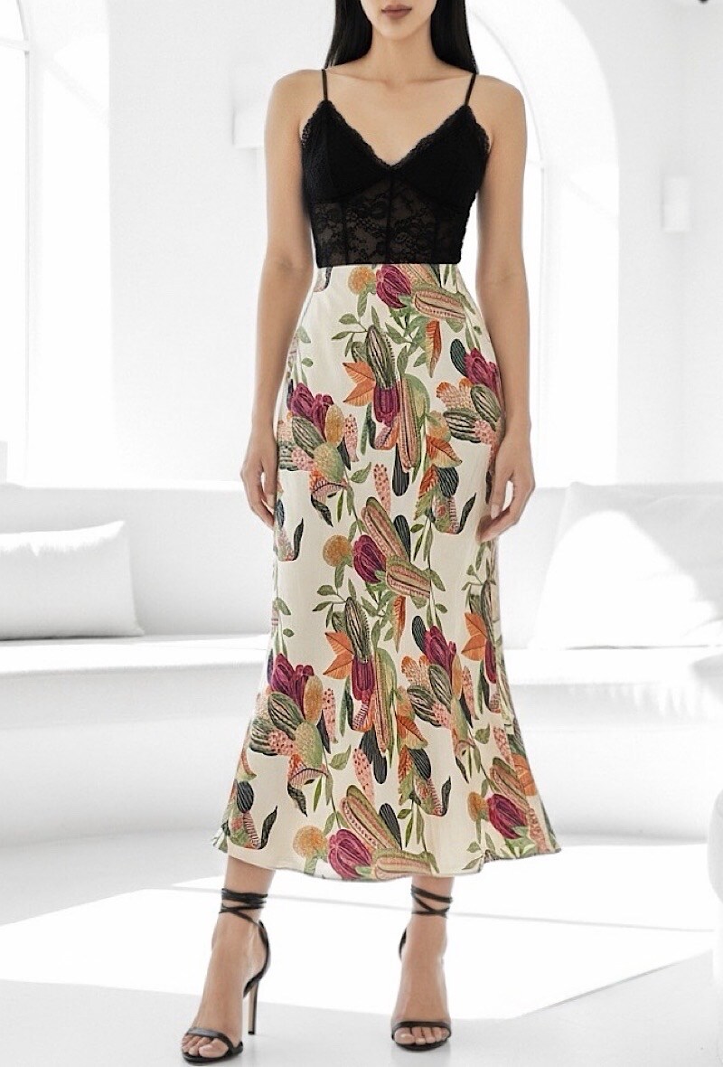 Grossista Elle Style - Gonna MONIE in viscosa satinata effetto seta con bordo in pizzo