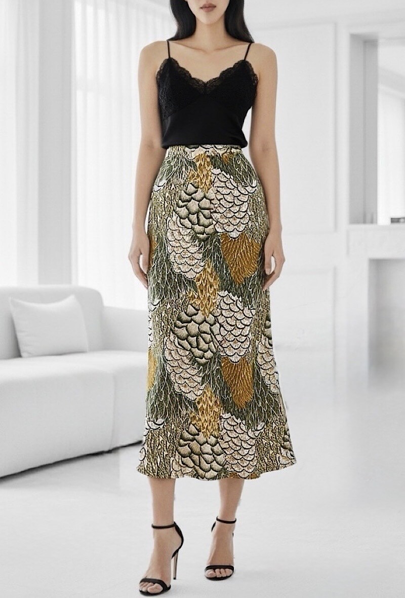 Grossista Elle Style - Gonna MONIE in viscosa satinata effetto seta con bordo in pizzo