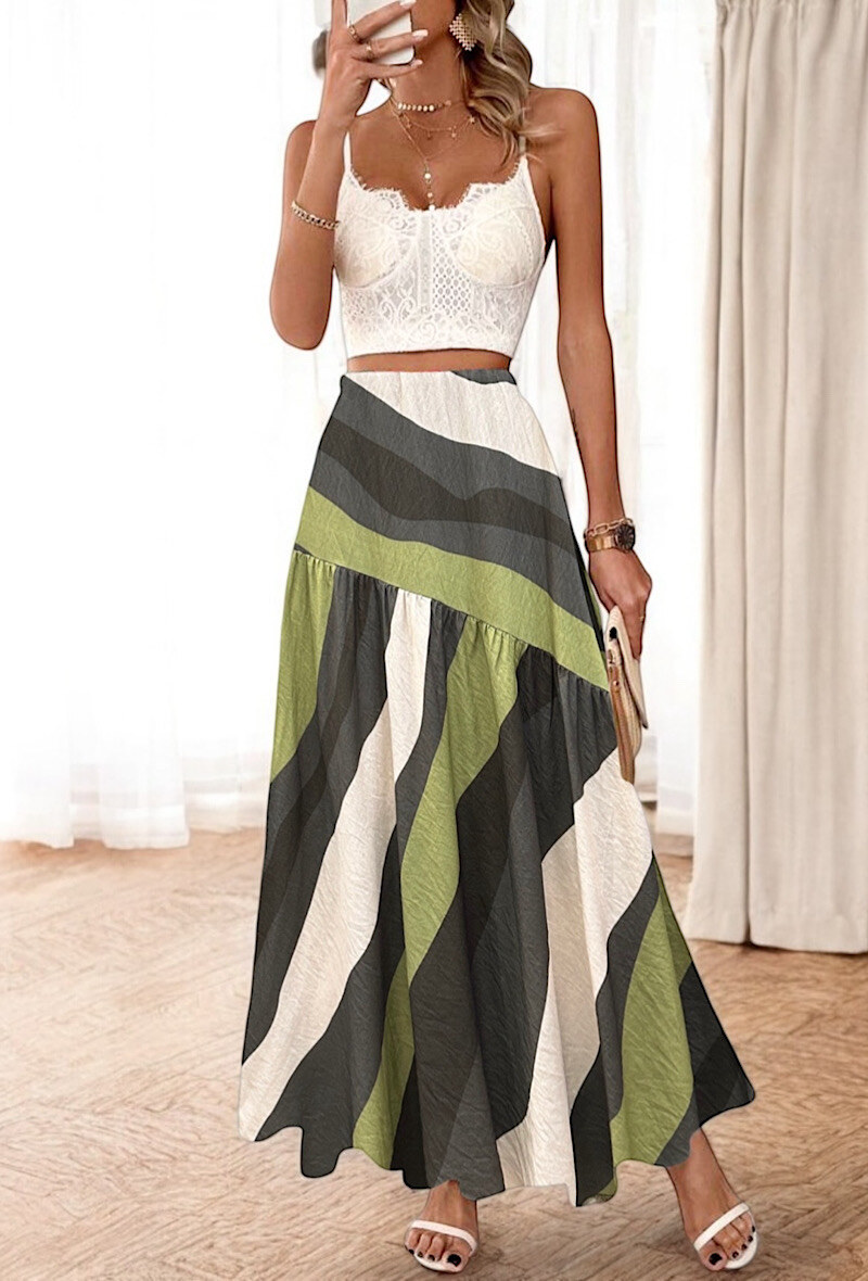 Mayorista Elle Style - Falda SHEER a rayas de viscosa con efecto lino.