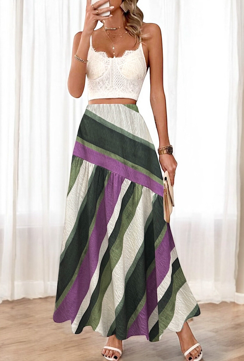 Mayorista Elle Style - Falda SHEER a rayas de viscosa con efecto lino.