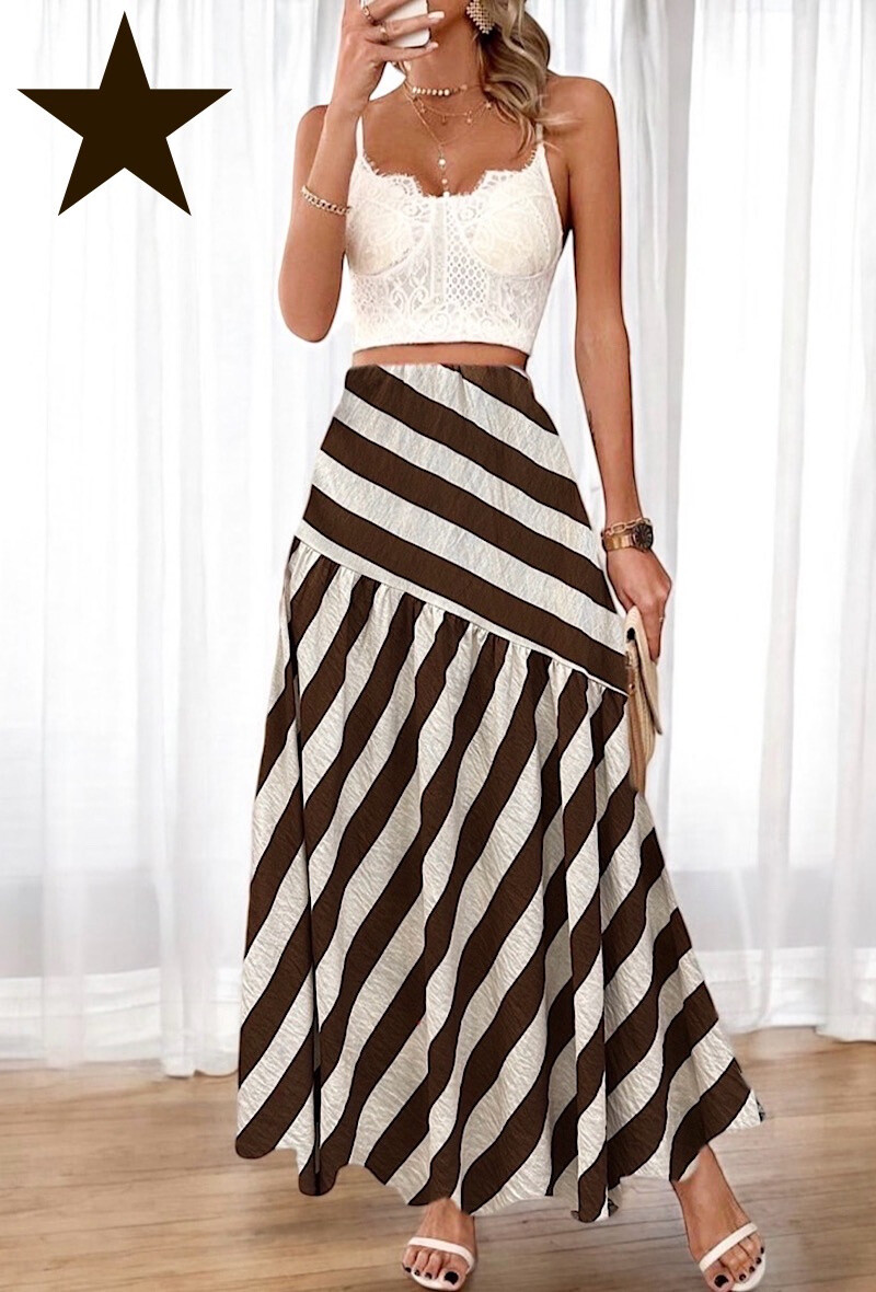 Grossiste Elle Style - Jupe SHEER rayure en viscose effet lin.