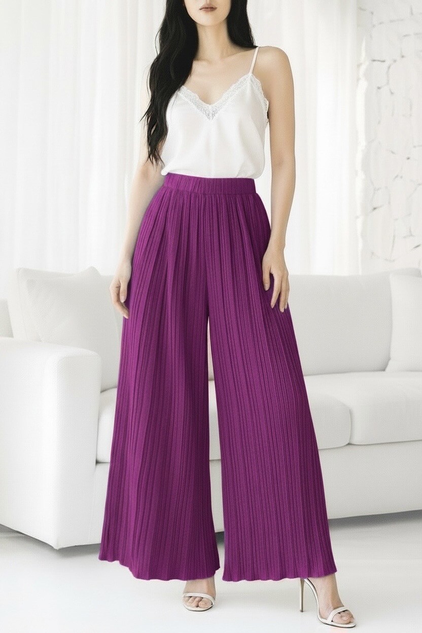 Grossiste Elle Style - Pantalon ALMA ROMY plissée très fluide, imprimé avec doublure LONGUE en viscose.