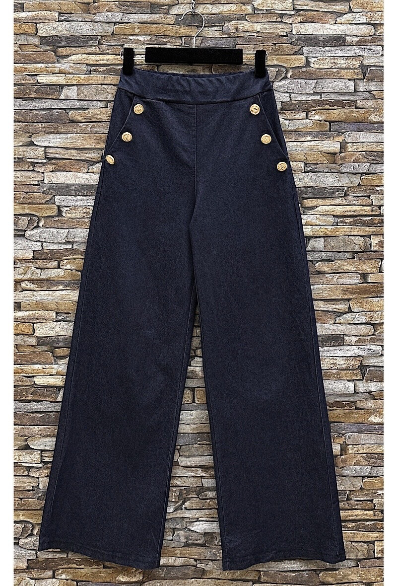 Wholesaler Elle Style - JENNA denim effect pants, wide palazzo with button and pockets
