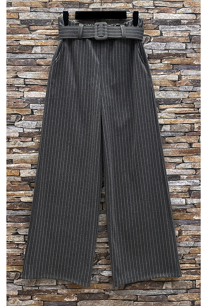 Grossiste Elle Style - Pantalon SHAN large palazzo flanelle Automnale. ceinture fait main avec poche