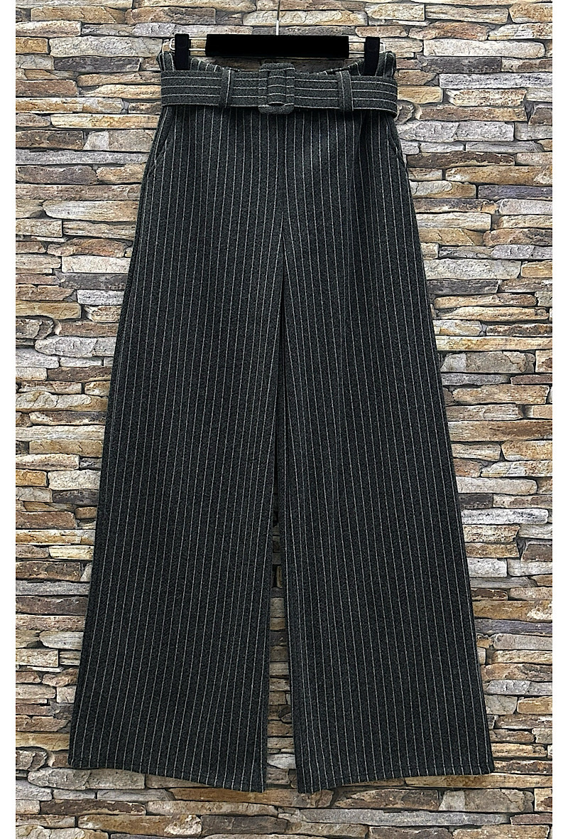 Grossiste Elle Style - Pantalon SHAN large palazzo flanelle Automnale. ceinture fait main avec poche