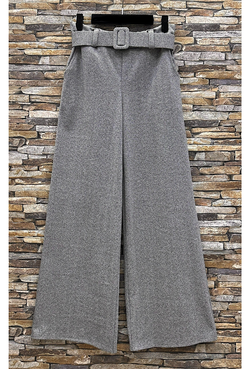 Großhändler Elle Style - Wide SHAN pants. Chic Automnale flannel palazzo. with handmade belt and pocket