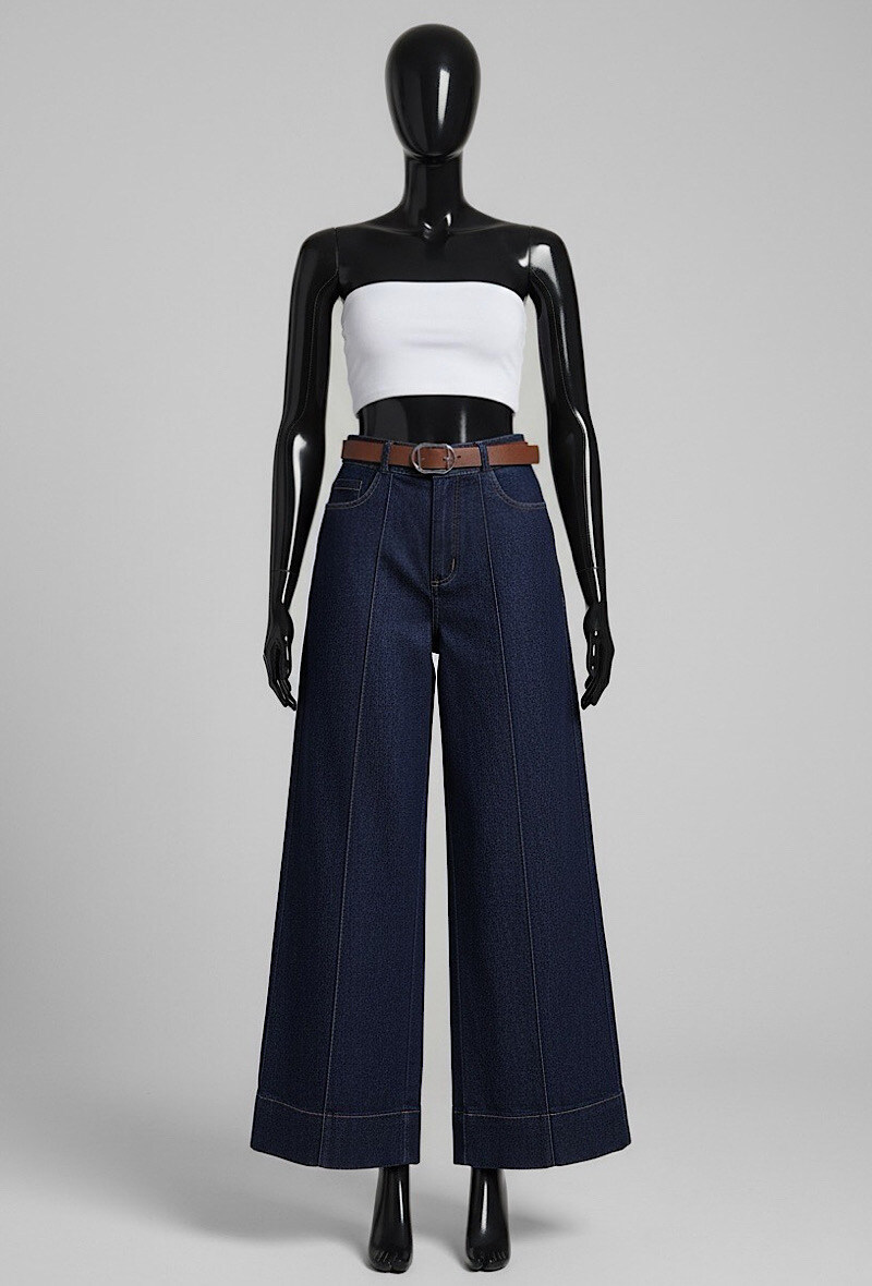 Mayorista Elle Style - Pantalón JONNA efecto vaquero, palazzo ancho con botón, cremallera frontal y bolsillos