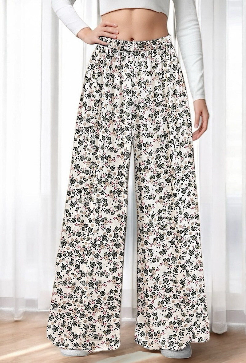 Grossiste Elle Style - Pantalon VISCOSA large imprimé, fluide et romantique en viscose
