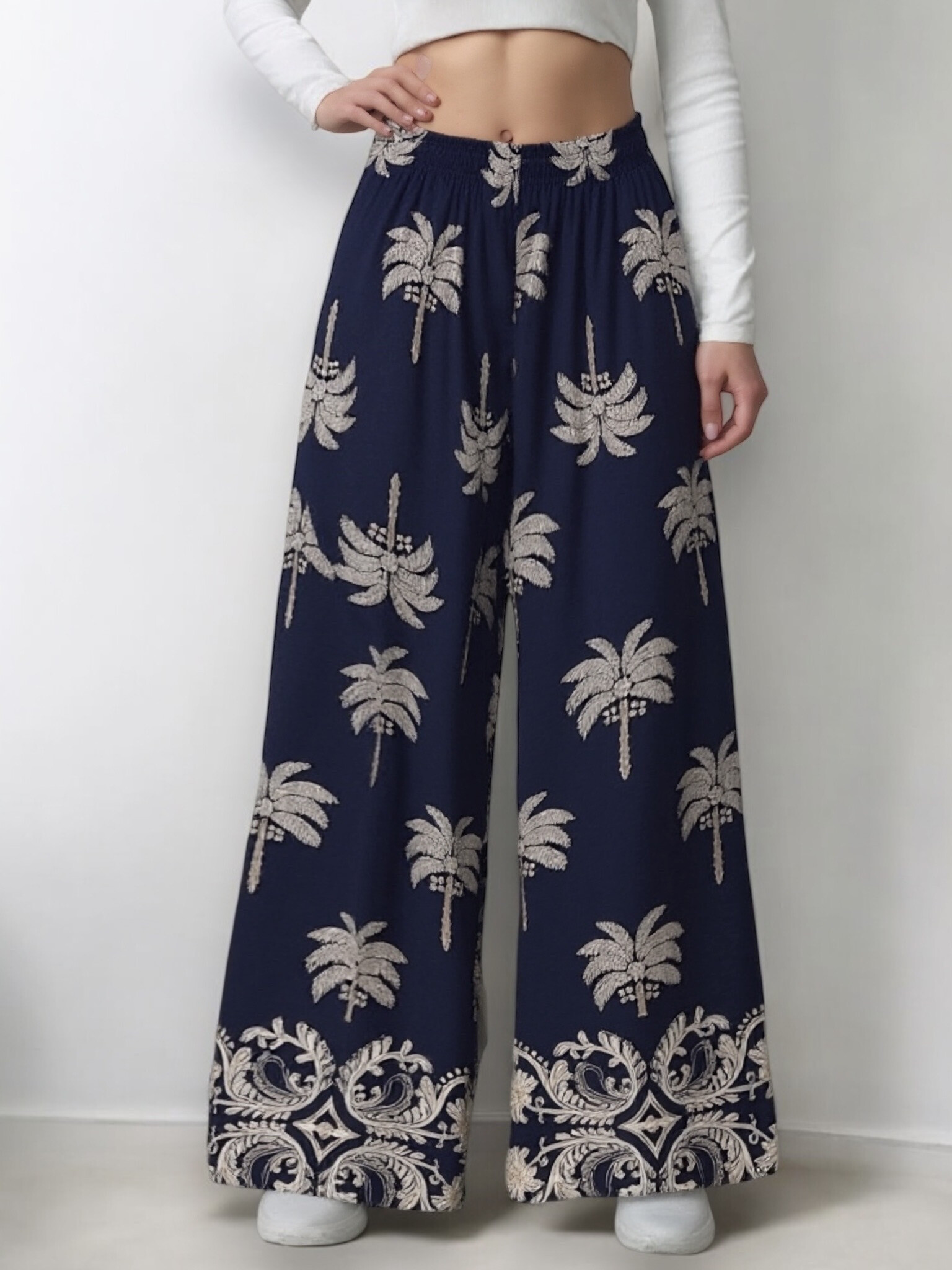 Mayorista Elle Style - Pantalón MELANIE ancho estampado, fluido y romántico de viscosa