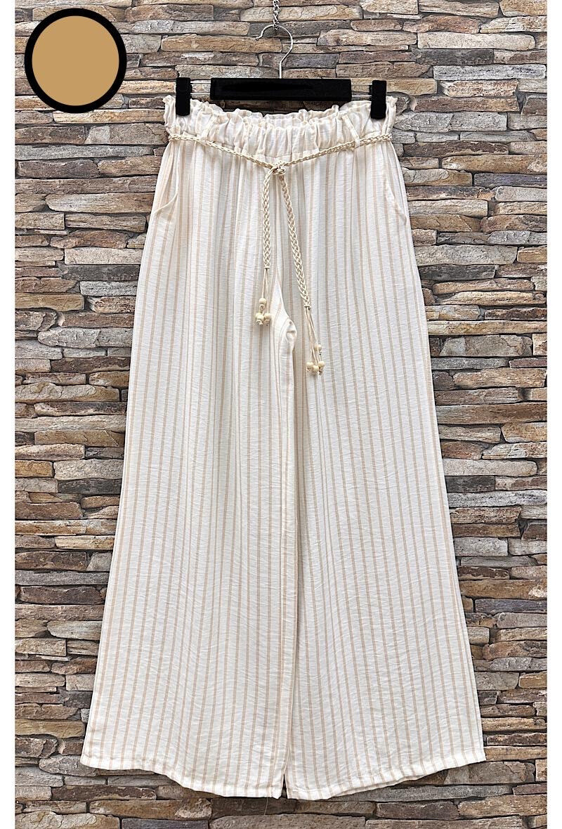 Mayorista Elle Style - Pantalón ancho FRANK efecto lino en viscosa con bolsillos delanteros y cinturón bohemio