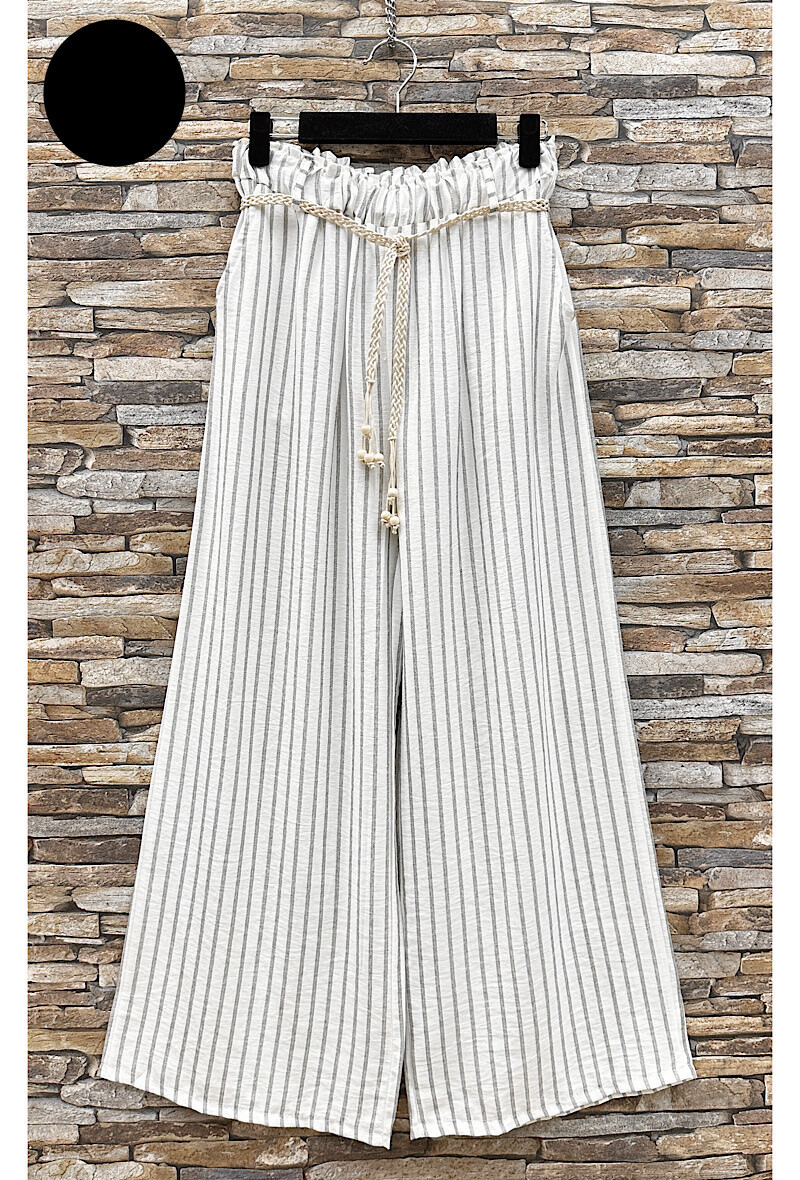 Grossista Elle Style - Pantaloni larghi FRANK in viscosa effetto lino con tasche frontali e cintura boho