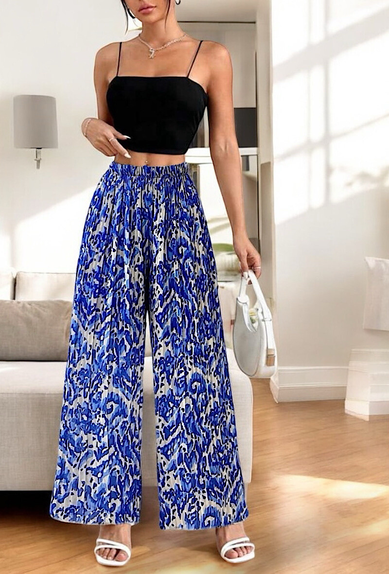Wholesaler Elle Style - Very fluid pleated ALMA pants, printed with viscose lining.