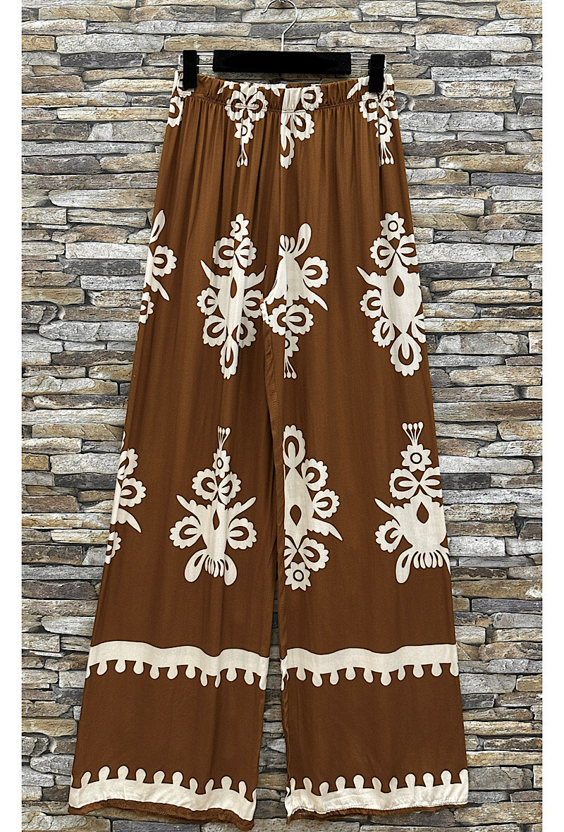 Grossiste Elle Style - Pantalon MELANIE large imprimé, fluide et romantique en viscose