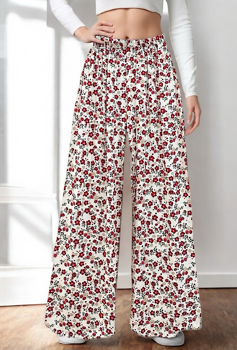 Grossiste Elle Style - Pantalon VISCOSA large imprimé, fluide et romantique en viscose