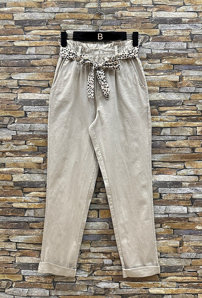 Grossiste Elle Style - Pantalon CHRYSSE coton, ceinture inspiration foulard, poches avant
