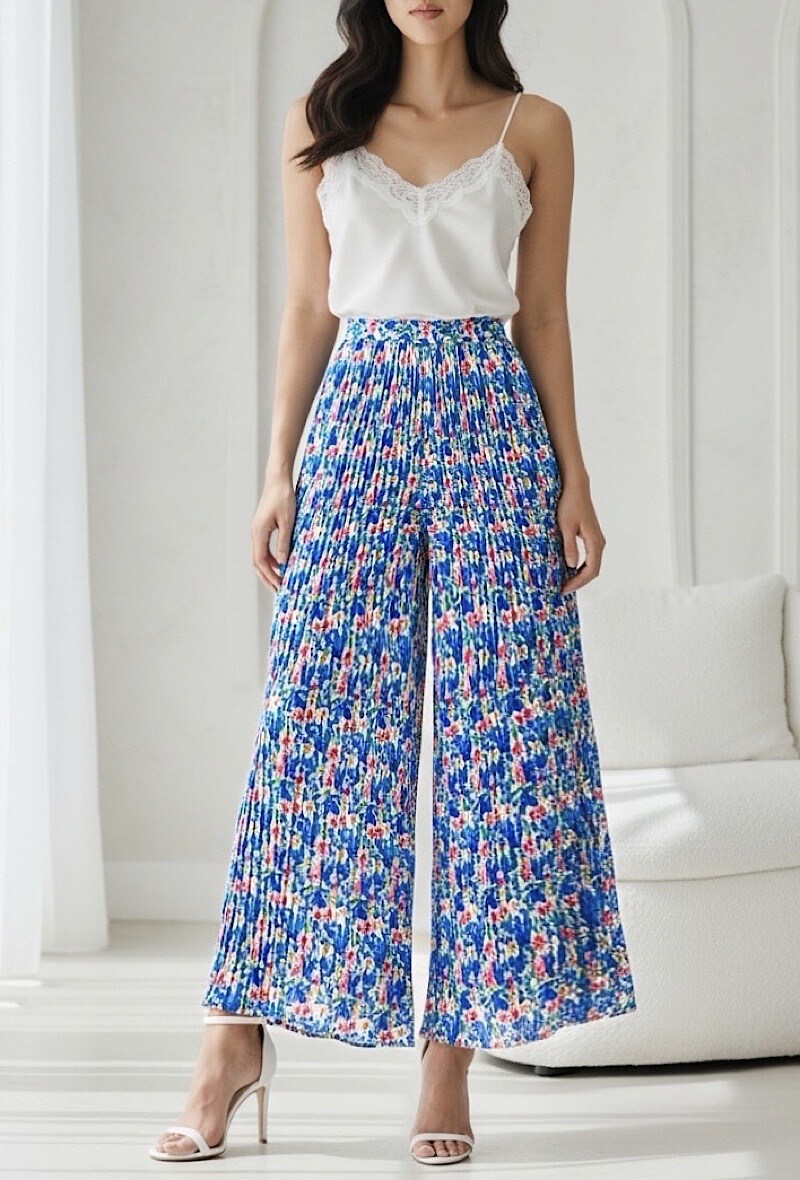 Mayorista Elle Style - Pantalón ALMA plisado, muy fluido con estampado y forro de viscosa.
