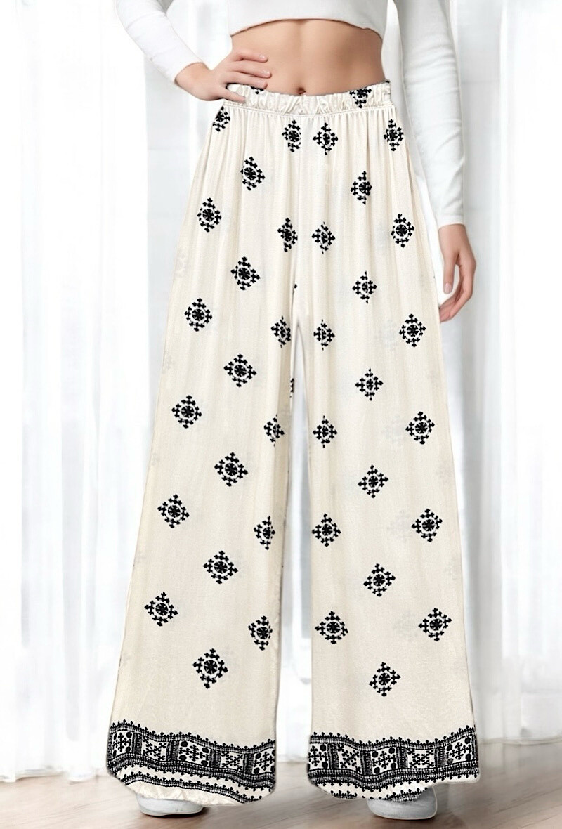Grossiste Elle Style - Pantalon VISCOSA large imprimé, fluide et romantique en viscose