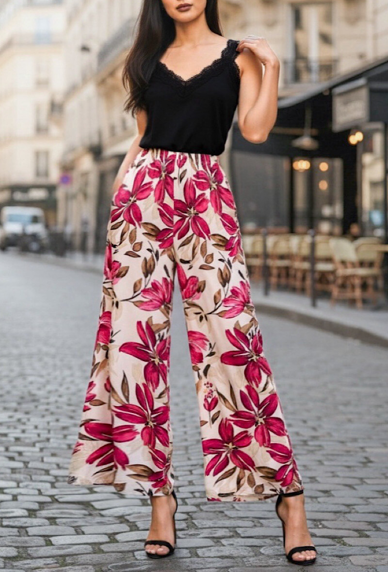 Grossista Elle Style - Pantaloni ampi stampati VISCOSA, fluidi e romantici in viscosa
